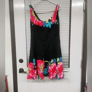 Nine West Women’s Size 12 Black Floral Retro Fit & Flare Cocktail Dress 2000s